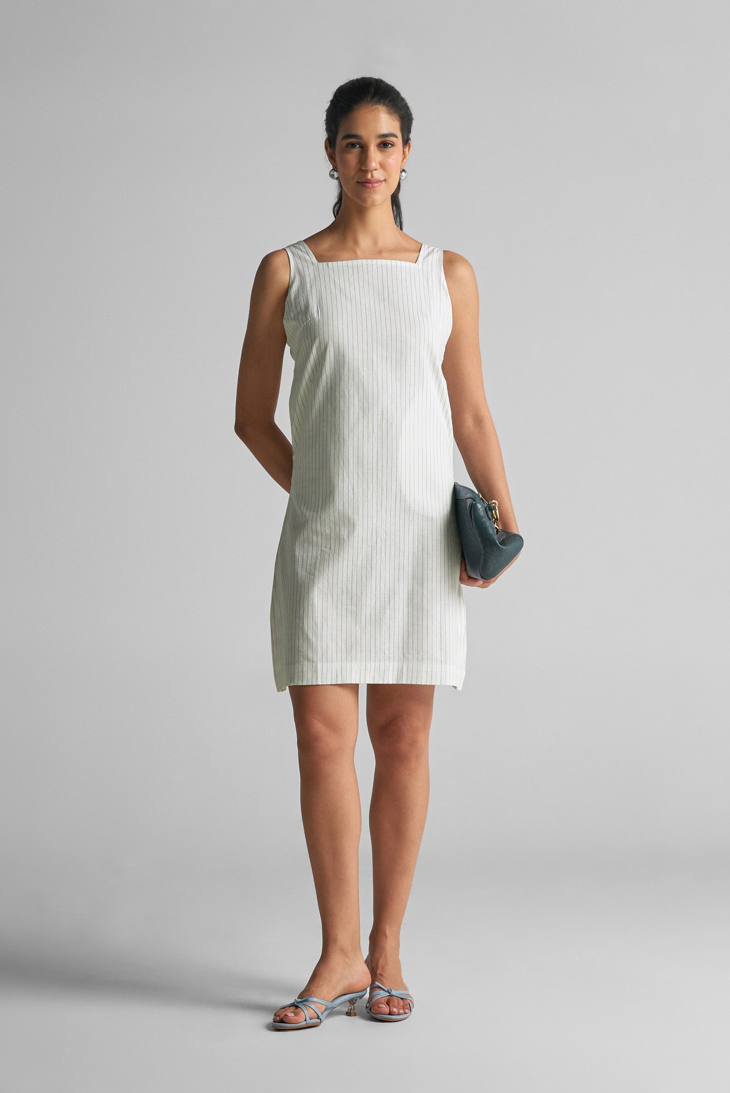 Pearl White Pinstripe Shift Dress