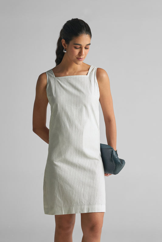 Pearl White Pinstripe Shift Dress