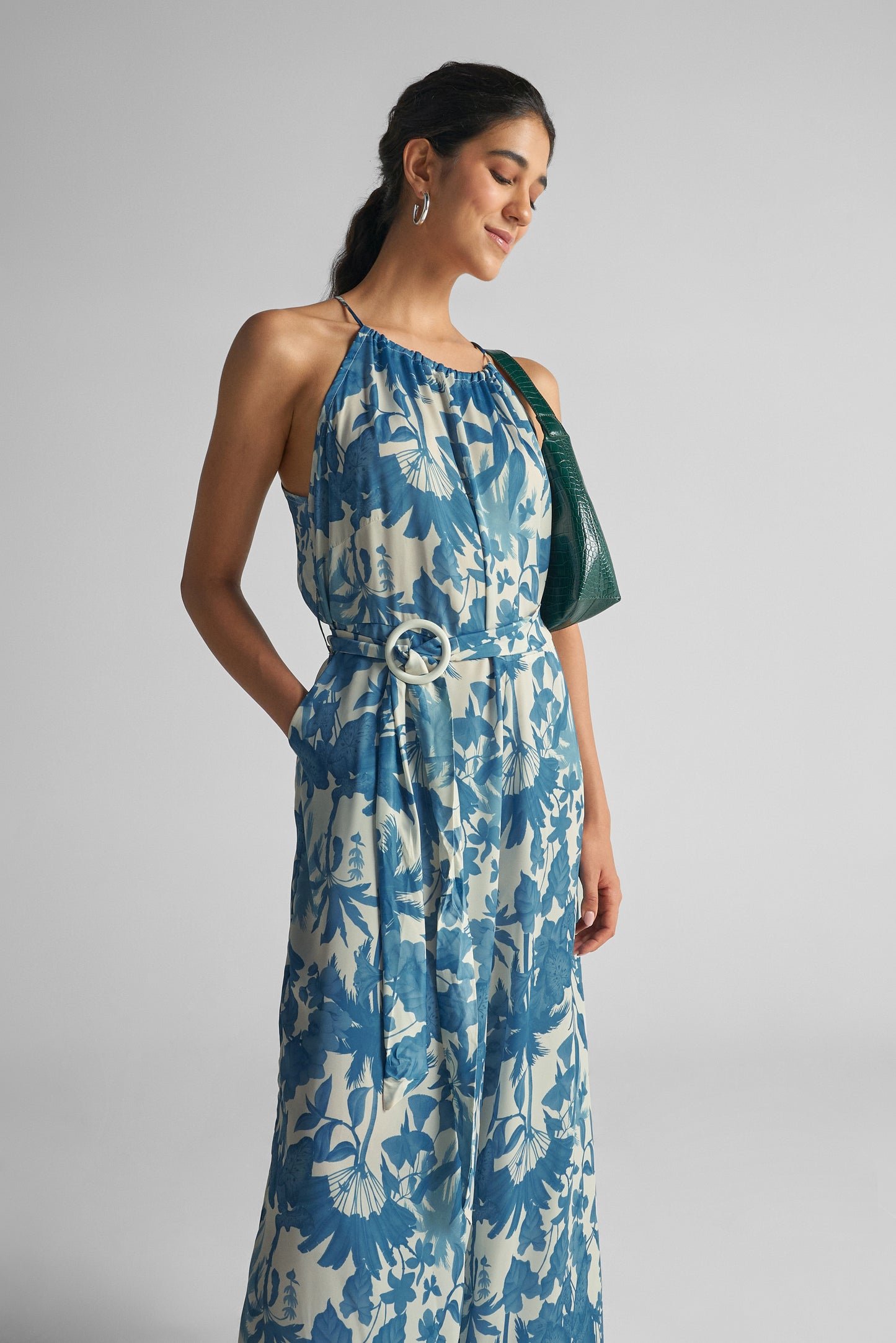 Teal Blue Floral Jumpsuit