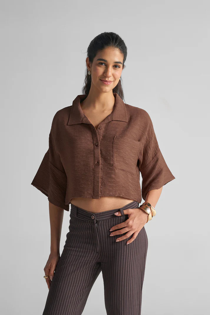 COCOA BROWN TEXTURED CROP TOP