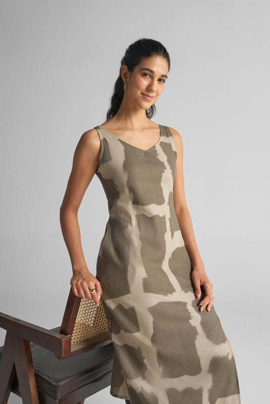 Lichen Green Abstract Midi Dress