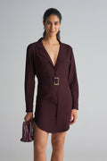 Burnt Wine Belted Shirt Dress