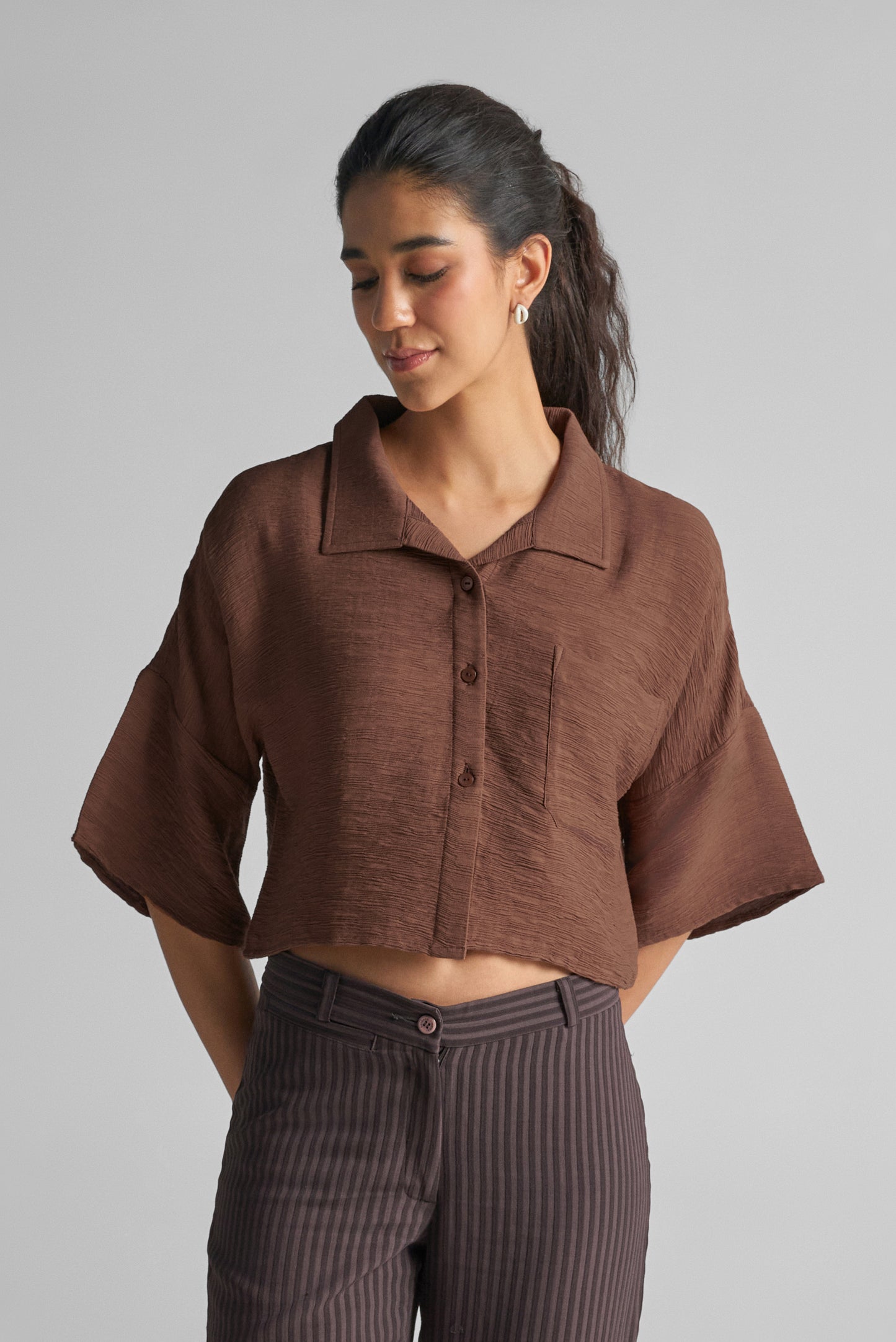 Cocoa Brown Textured Crop Top