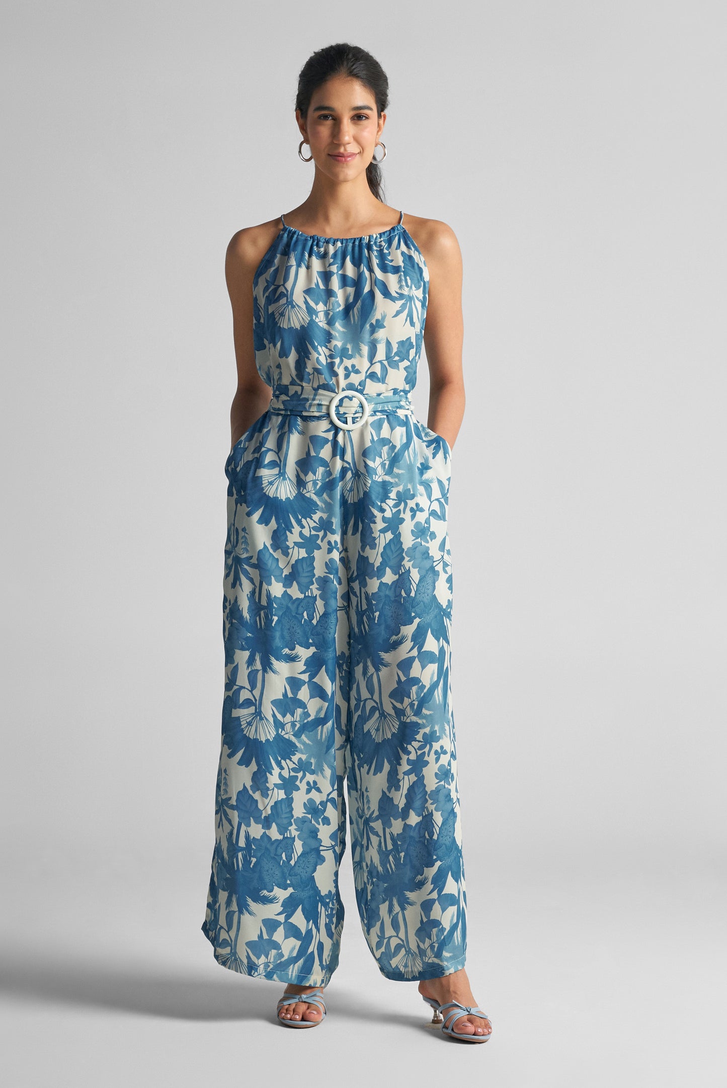 Teal Blue Floral Jumpsuit