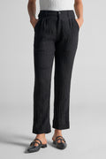 Jet Black Textured Straight-Fit Pants