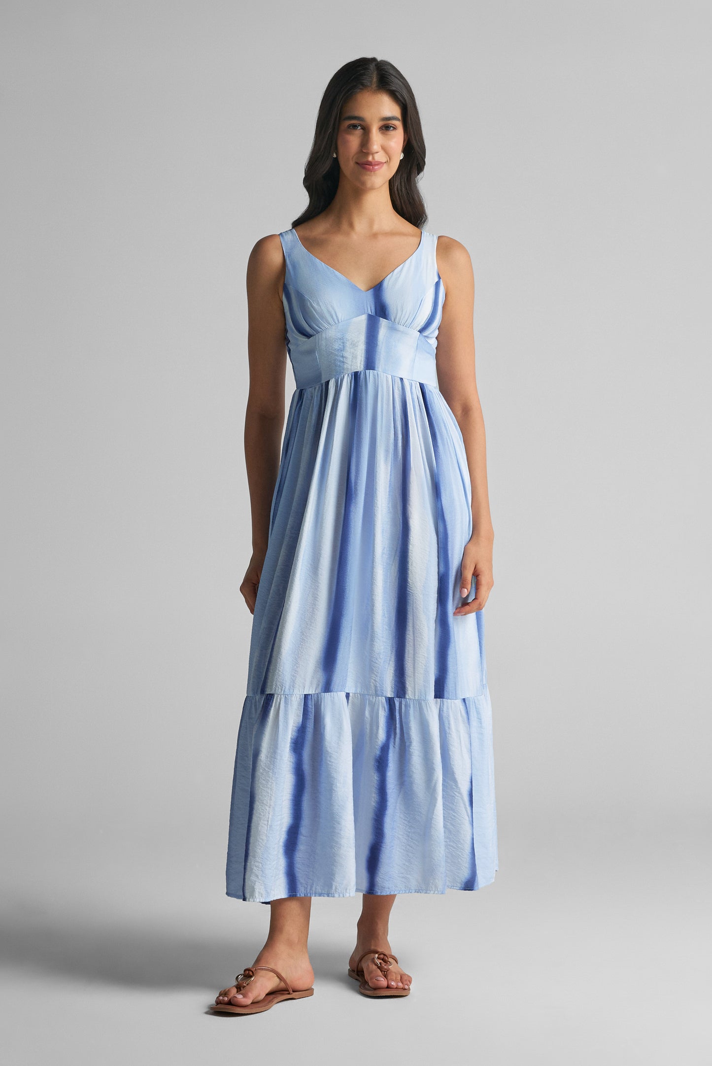 Lilac Blue Tie-Dye Cutout Dress