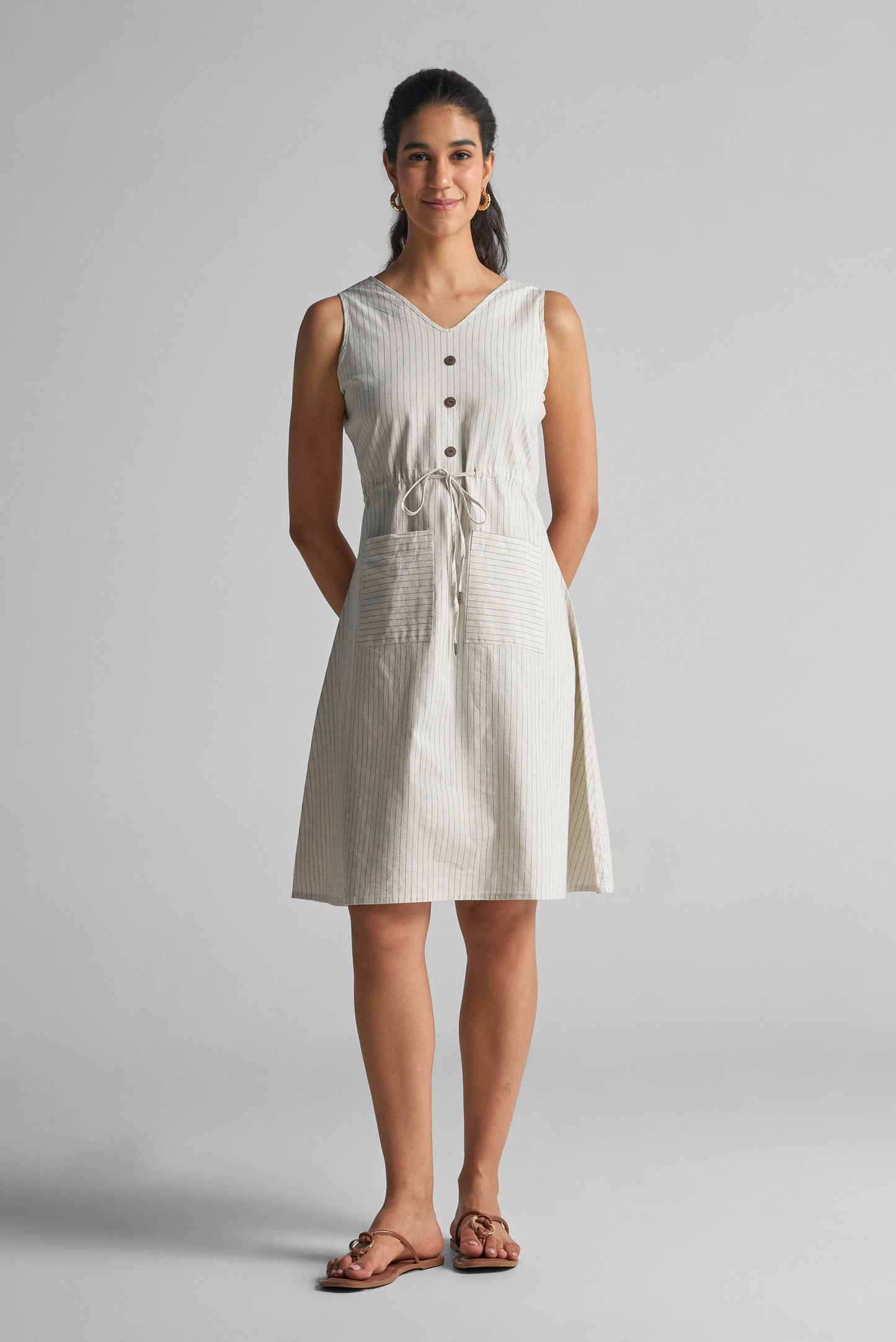 Off-White Striped Cotton Apron Top