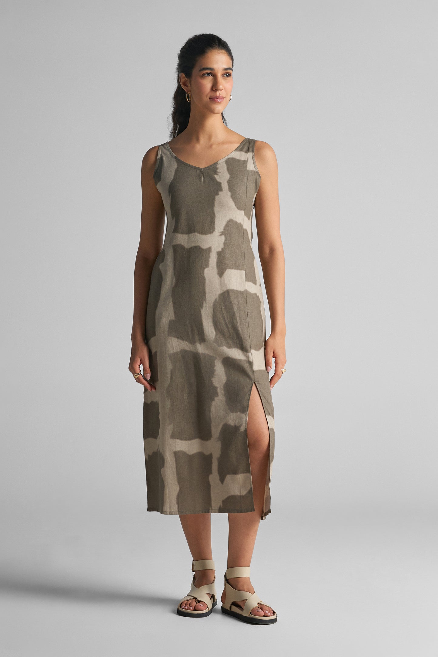 Lichen Green Abstract Midi Dress