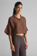 Cocoa Brown Textured Crop Top