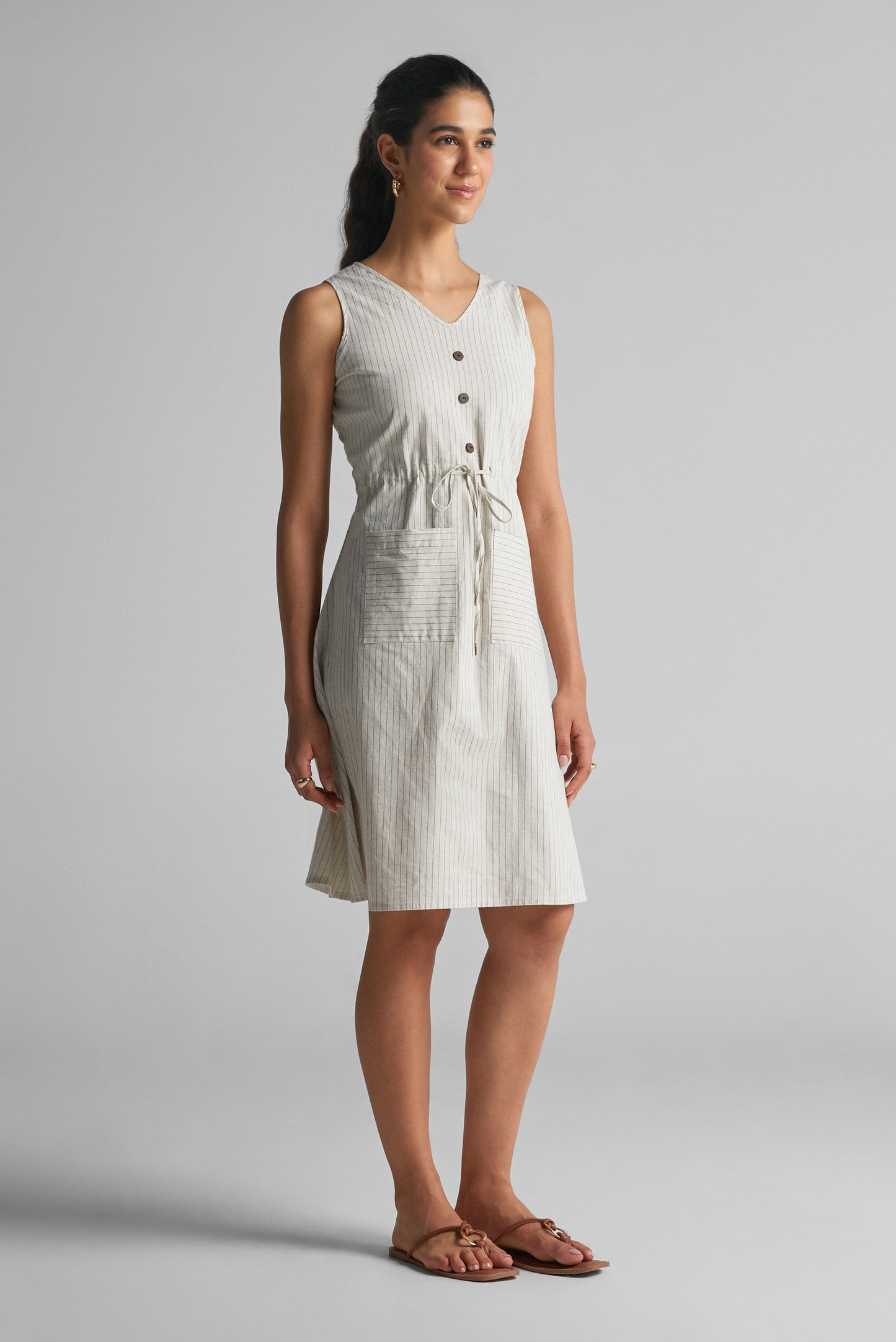 Off-White Striped Cotton Apron Top