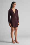 Burnt Wine Belted Shirt Dress