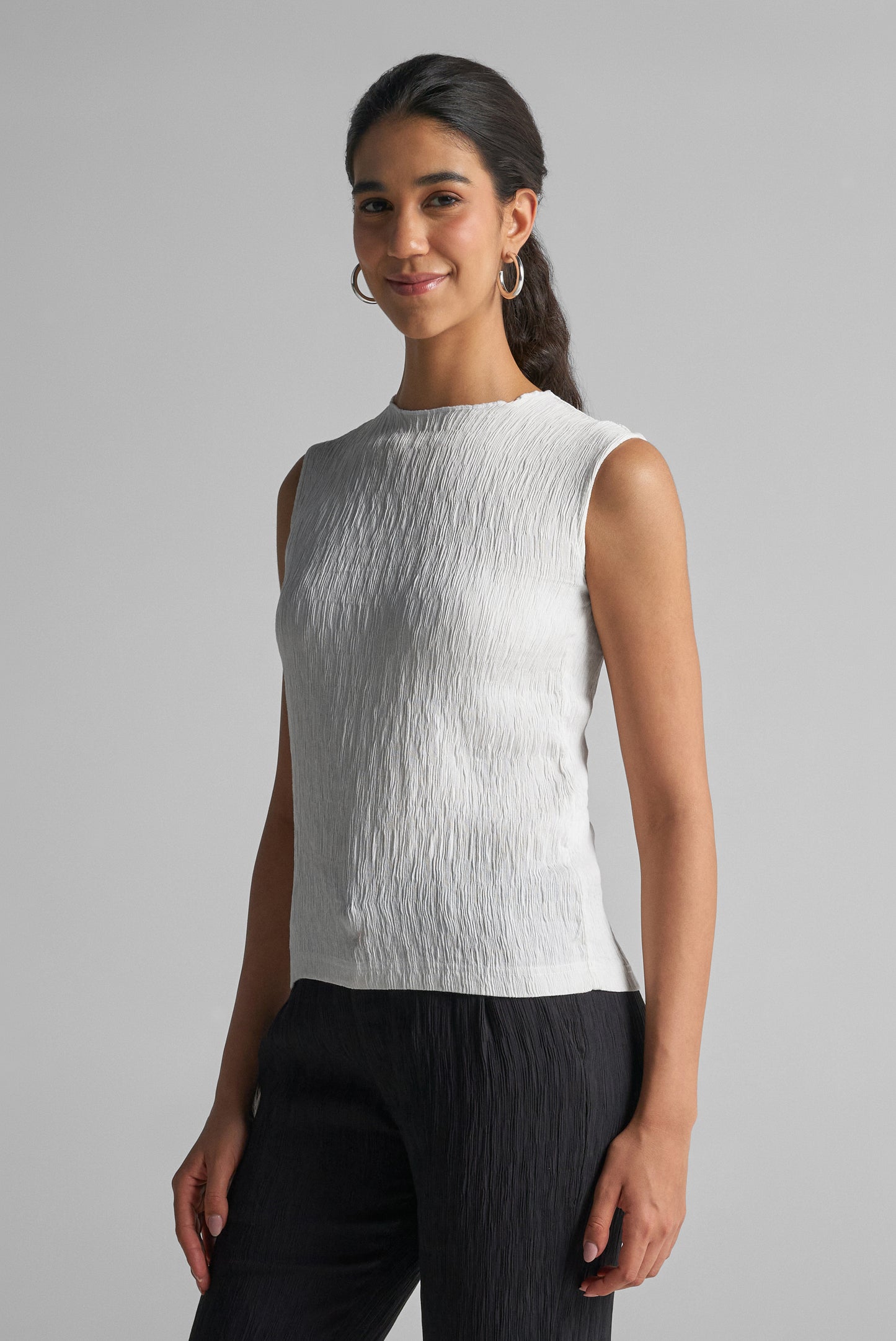 White Textured Sleeveless Top