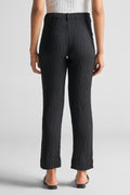 Jet Black Textured Straight-Fit Pants