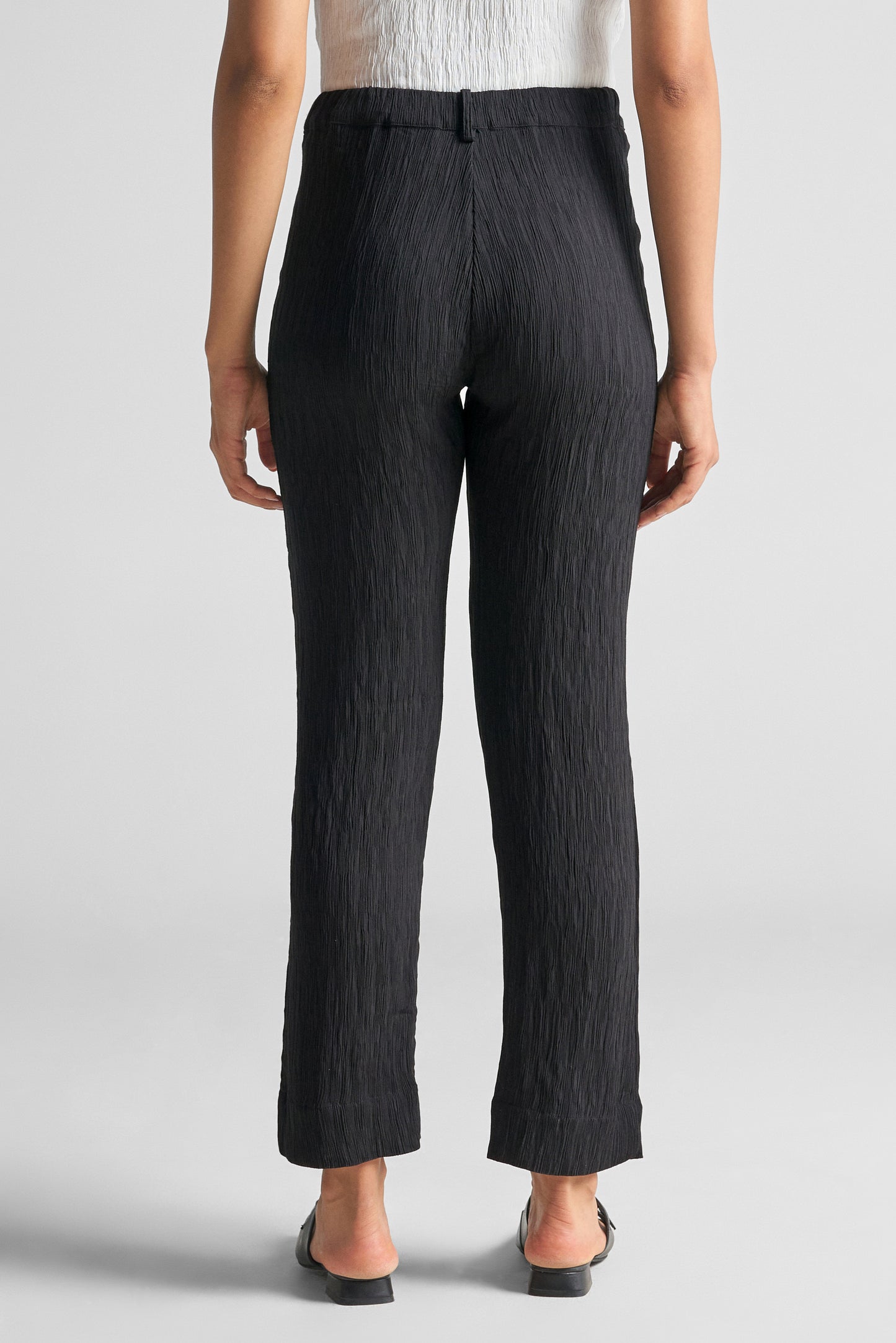 Jet Black Textured Straight-Fit Pants