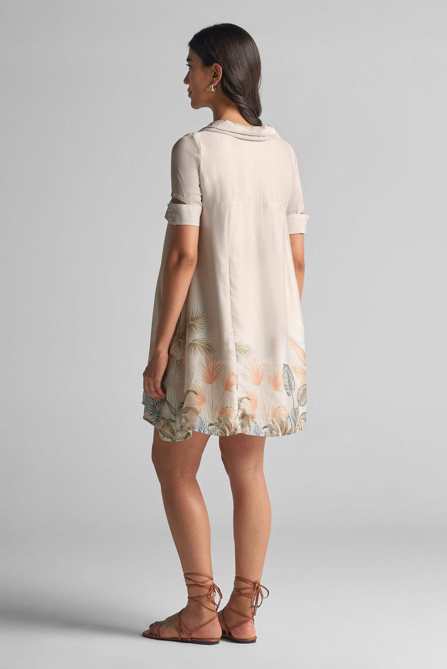 Tropical Print Collared Flare Top