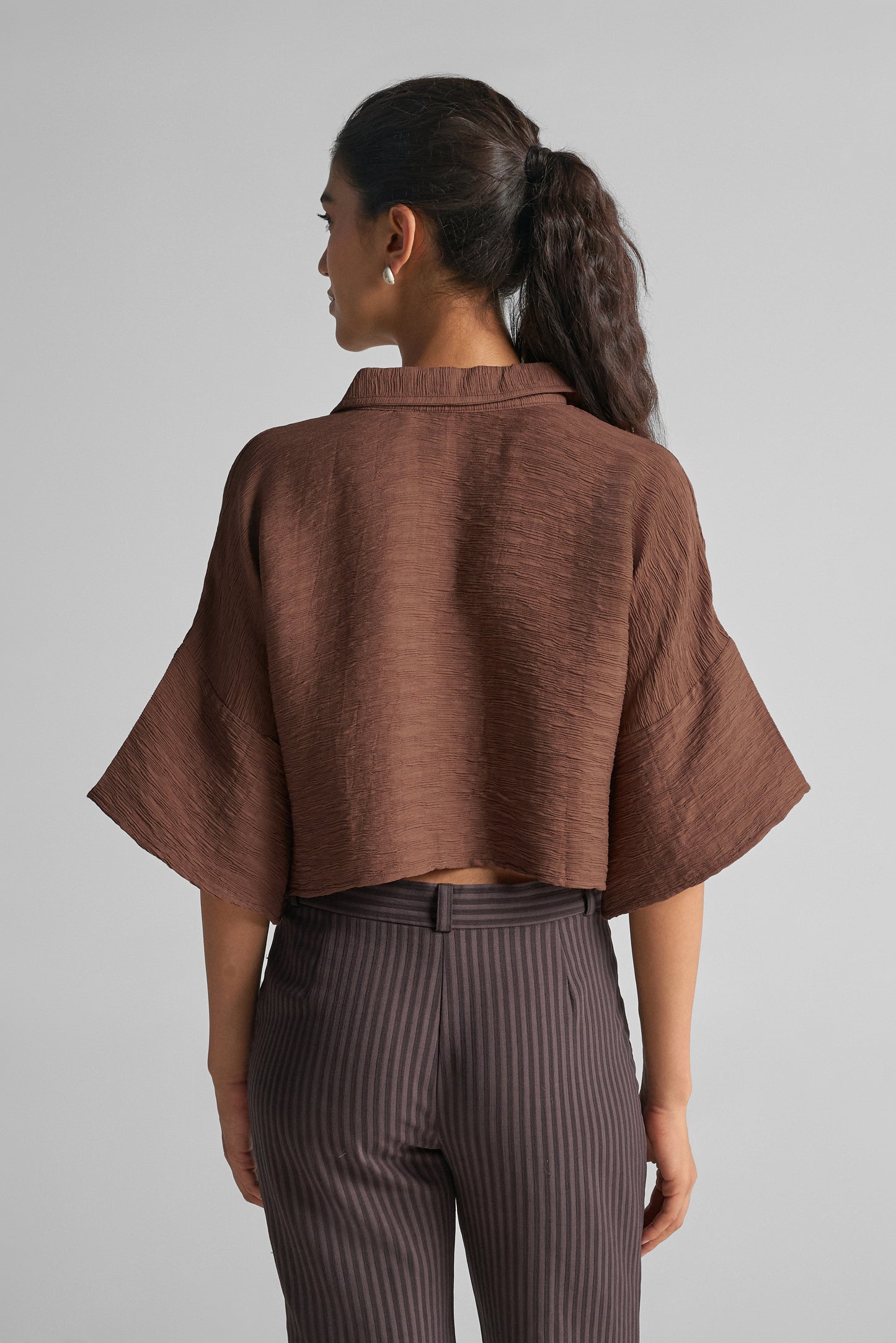 Cocoa Brown Textured Crop Top