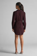 Burnt Wine Belted Shirt Dress