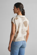 Ivory Printed V-Neck Cap Sleeve Top