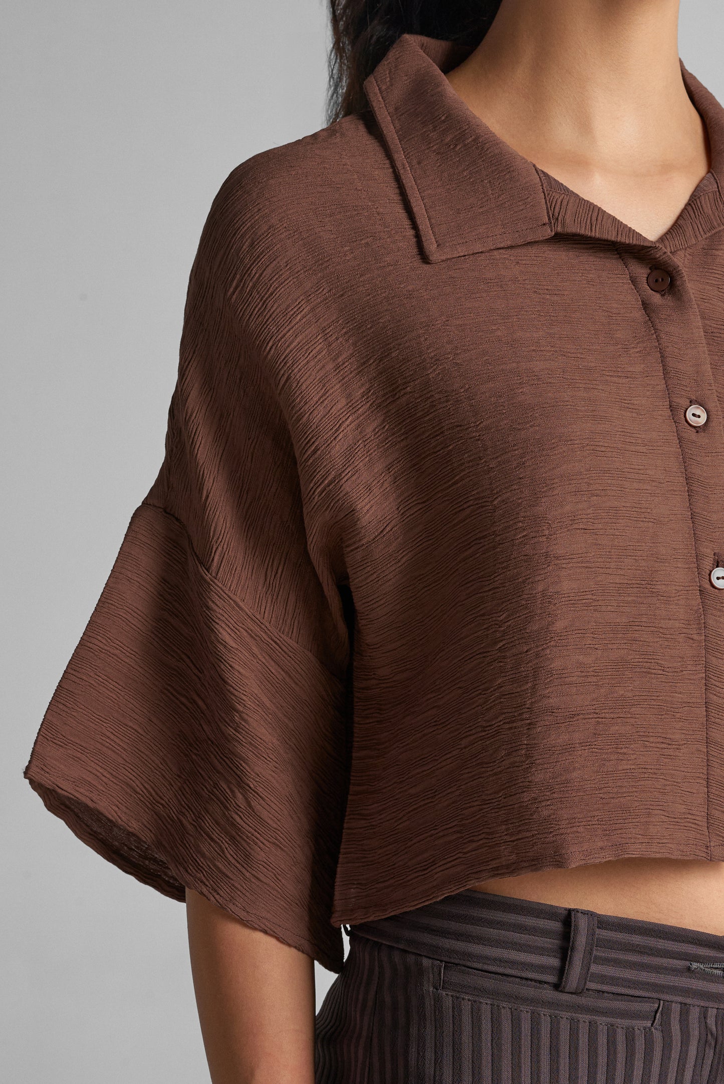 Cocoa Brown Textured Crop Top
