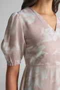 Seashell Pink Floral Puff Sleeve Wrap Top