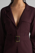 Burnt Wine Belted Shirt Dress