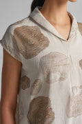 Ivory Printed V-Neck Cap Sleeve Top