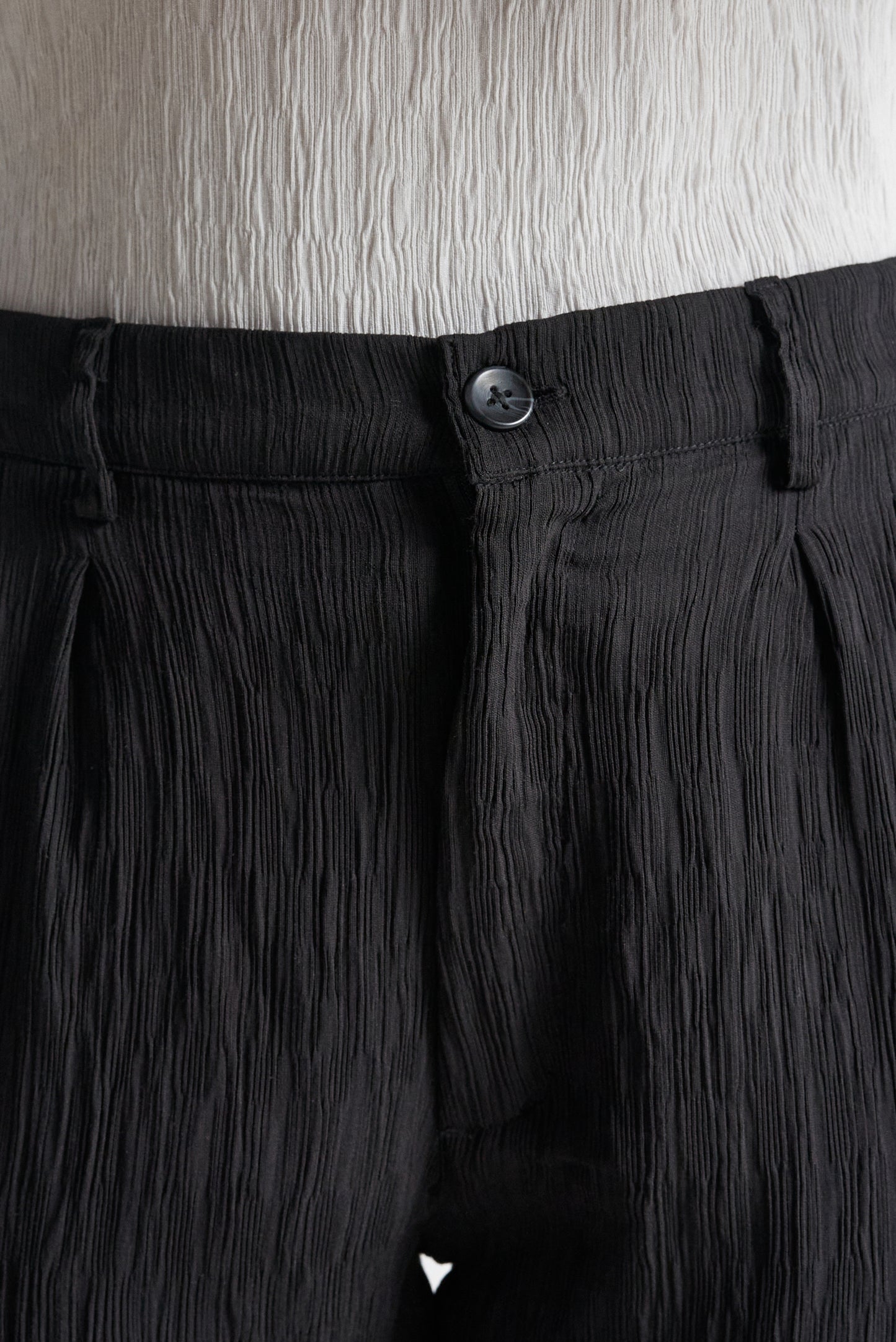 Jet Black Textured Straight-Fit Pants