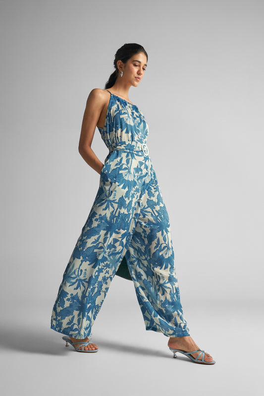Teal Blue Floral Jumpsuit