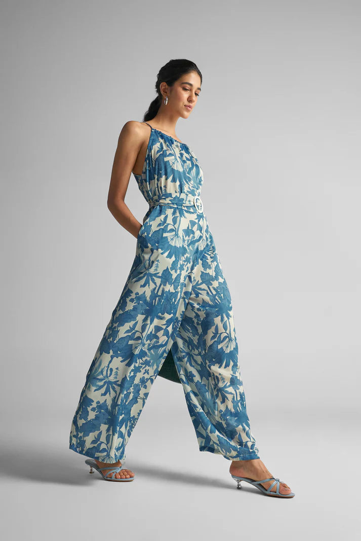 TEAL BLUE FLORAL JUMPSUIT