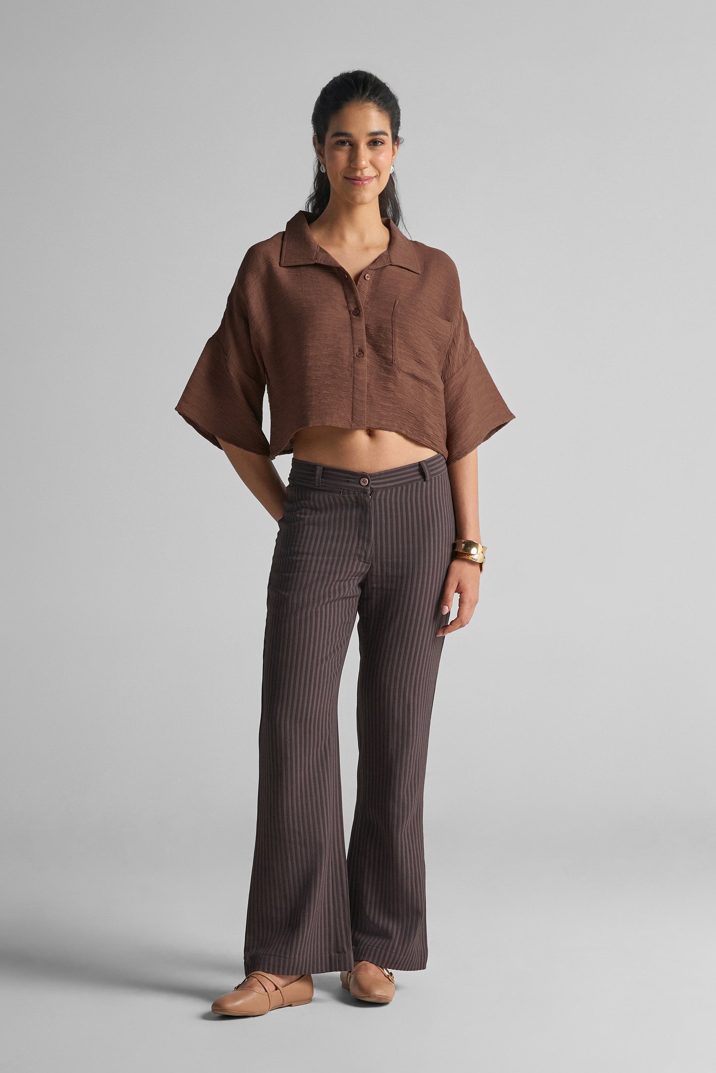 Cocoa Brown Textured Crop Top