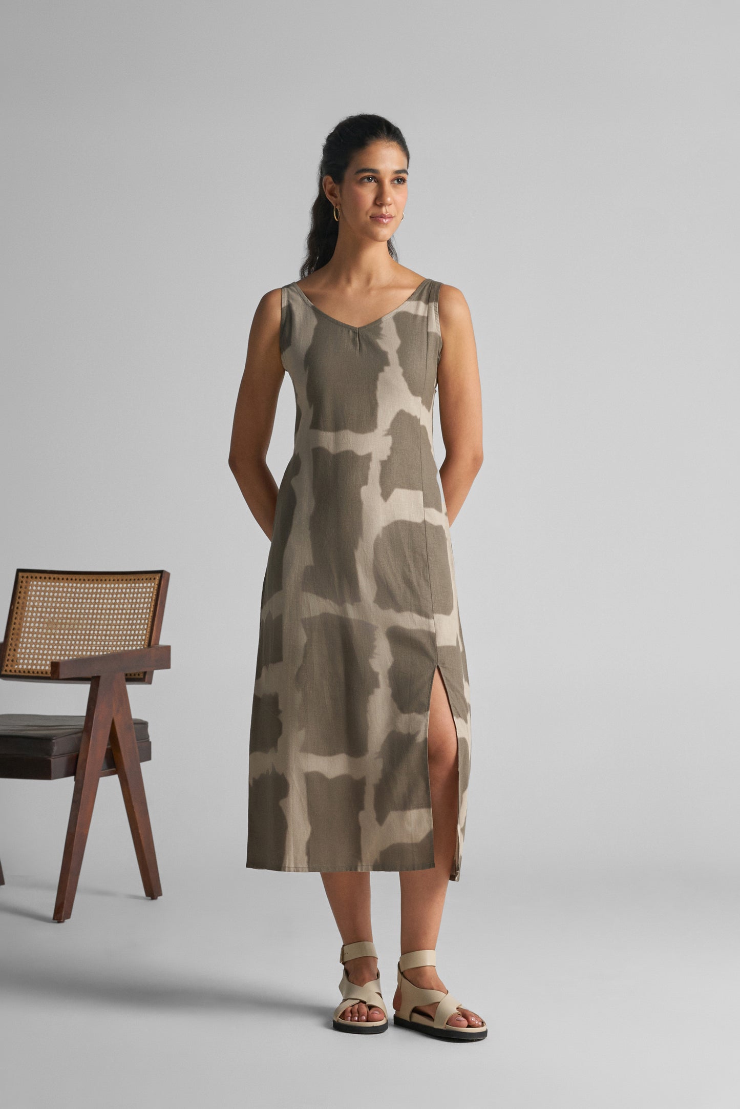 Lichen Green Abstract Midi Dress