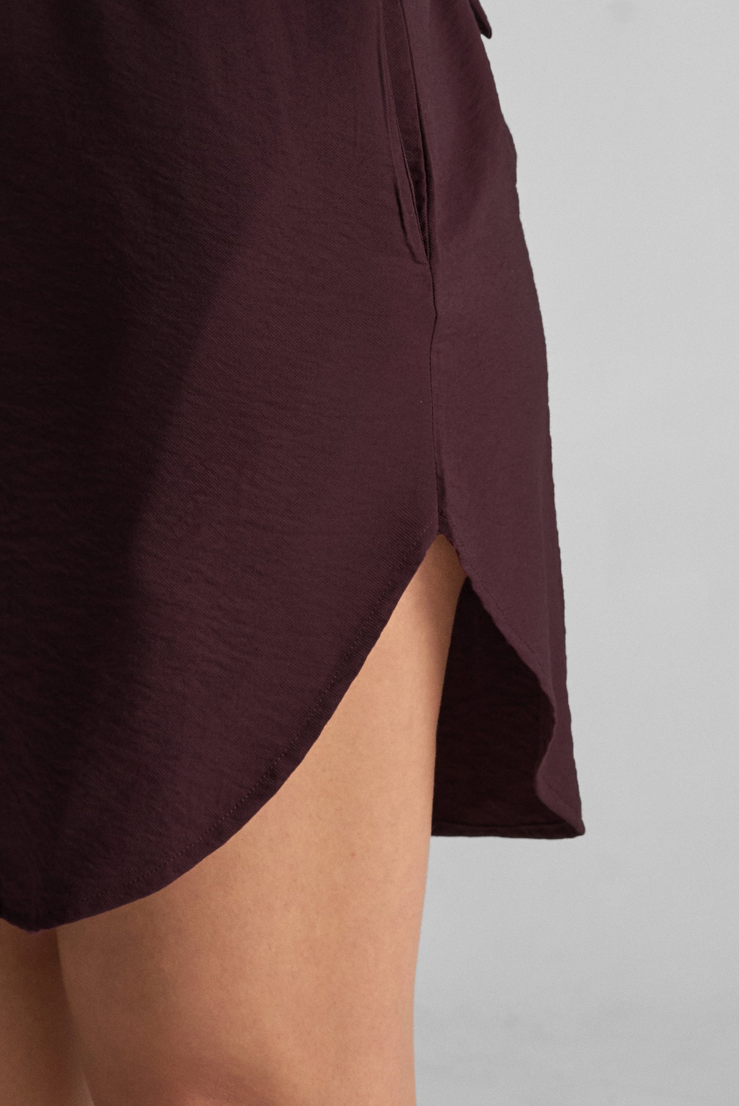 Burnt Wine Belted Shirt Dress