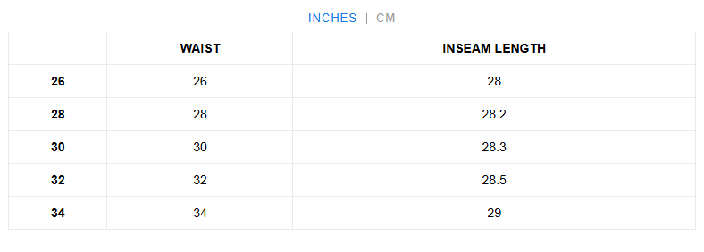 Size Chart in Inches